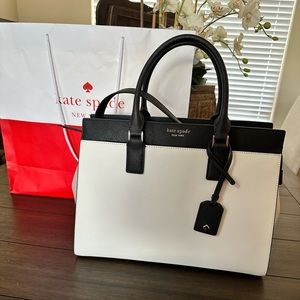 Kate Spade Cameron Medium satchel crossbody bag Beige Black White. Retail $369